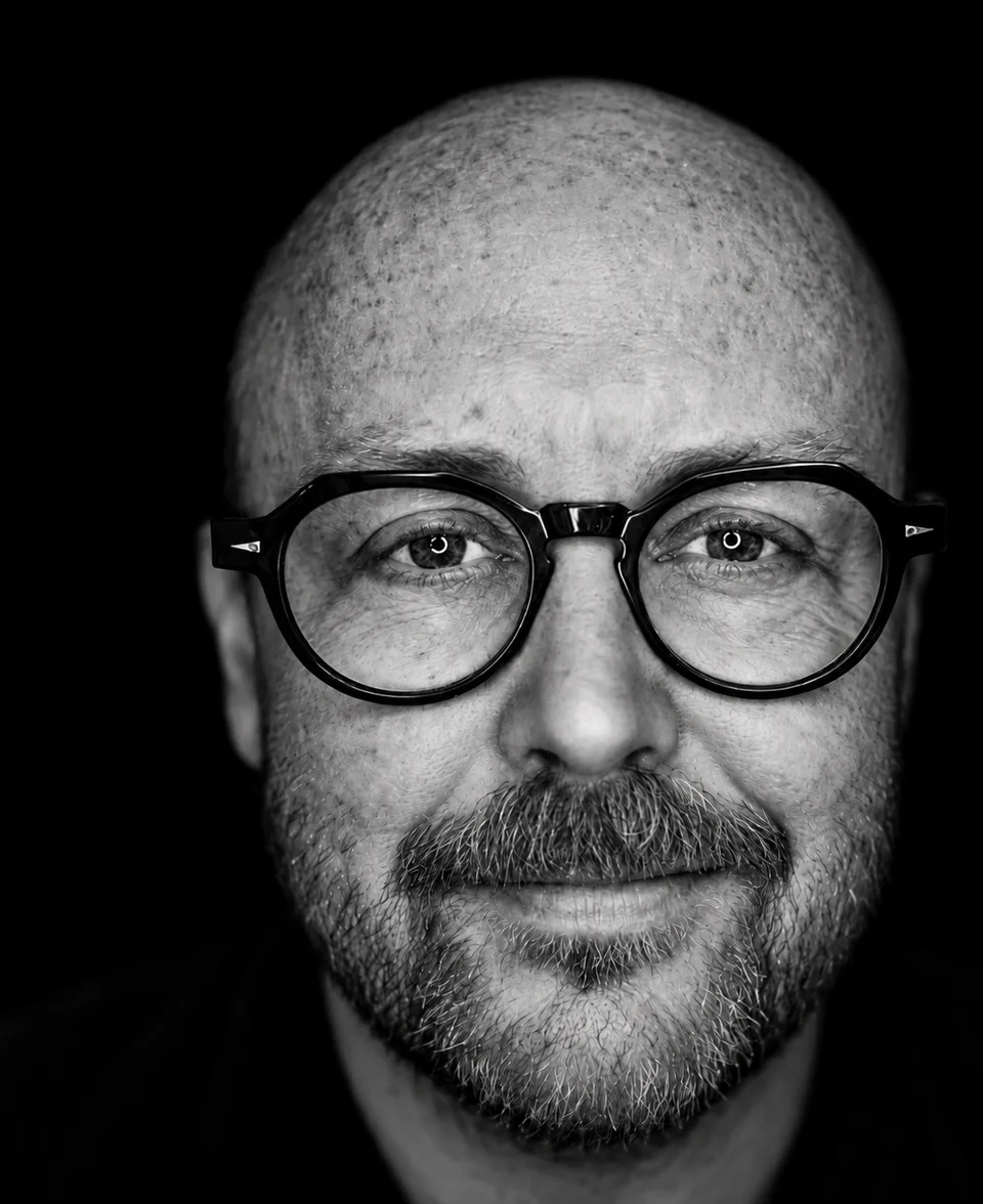 Black and white portrait of Josh Bahlman